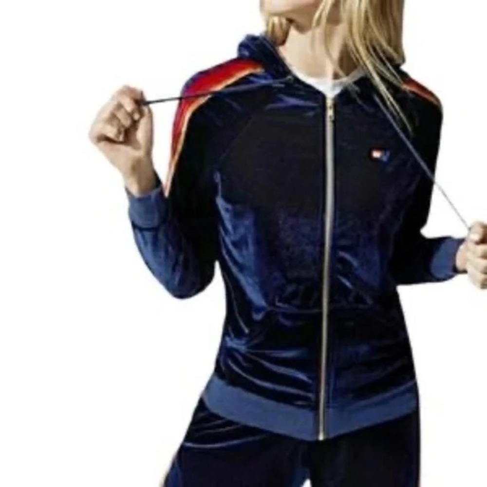 Aviator Nation Navy velvet velour Hoodie with 5 Stripes